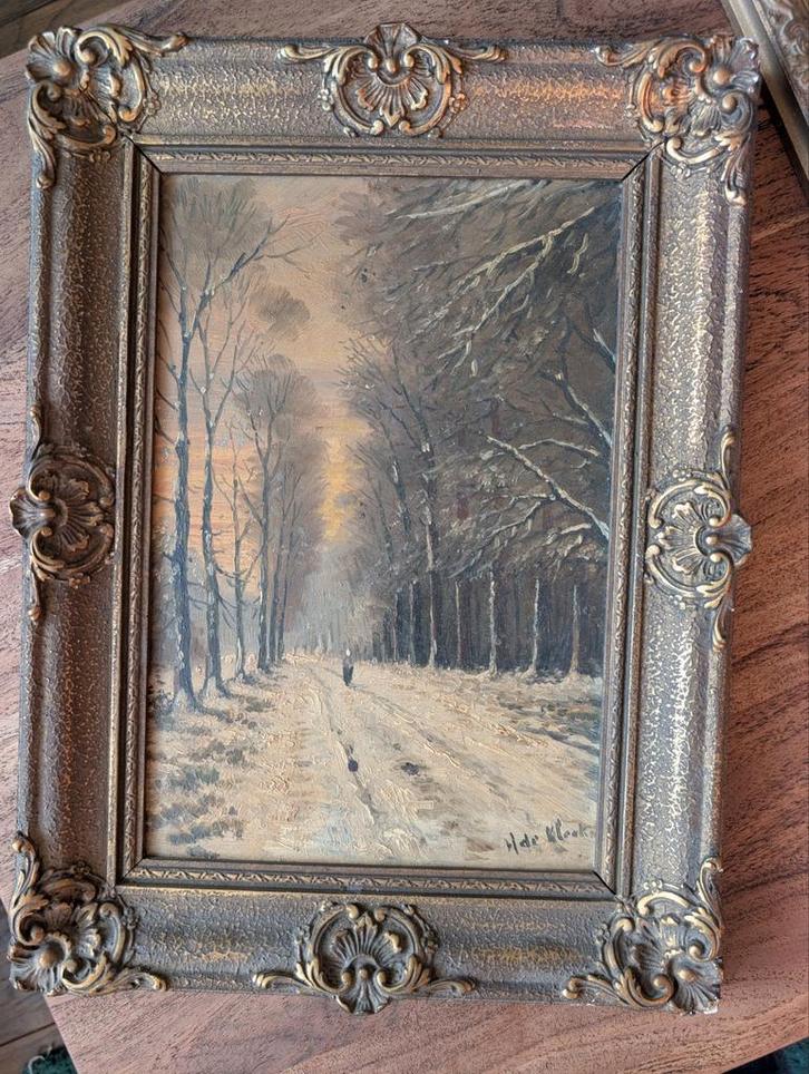 Schilderij: Winterlandschap door H. de Klerk, Antiek en Kunst, Kunst | Schilderijen | Klassiek, Ophalen of Verzenden