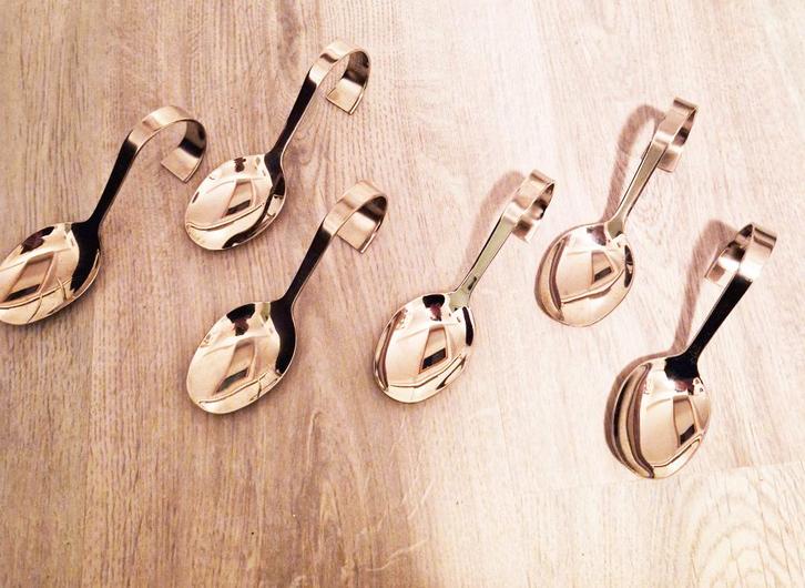 6 Mooie Amuselepels ZGAN, Huis en Inrichting, Keuken | Bestek, Zo goed als nieuw, Los bestek, Rvs of Chroom, Vaatwasserbestendig