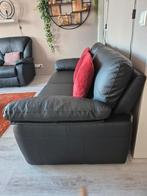 Bankstel Zwart Kalfsleer Z.G.A.N. L. 2.05 m. D. 97 cm H. 84, Ophalen, Zo goed als nieuw, 75 tot 100 cm