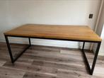 Eiken houten tafel met stalen onderstel, Huis en Inrichting, Ophalen, Eikenhout, Zo goed als nieuw, 150 tot 200 cm