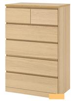 Ikea MALM Ladekast 6 lades, Licht eiken, 123x80x48 cm, Ophalen, 5 laden of meer, 100 tot 150 cm, Eikenhout
