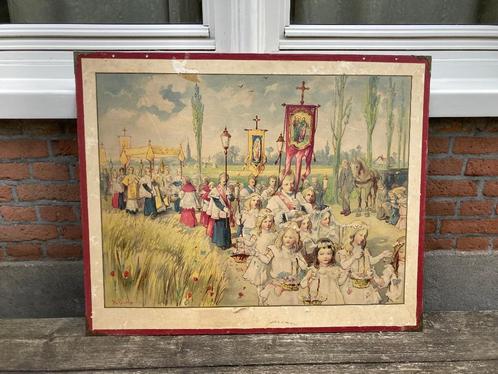 Vintage Schoolplaat P van Geldorp, Maria processsie, geloof, Antiek en Kunst, Antiek | Schoolplaten, Overige thema's, Ophalen of Verzenden