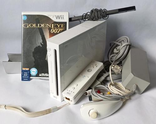 Zeer complete Nintendo Wii wit met Goldeneye 007, Spelcomputers en Games, Spelcomputers | Nintendo Wii, Refurbished, Met 1 controller