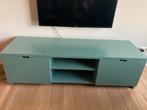 Massief eiken TV meubel - grijsgroen geverfd, Ophalen, Gebruikt, 150 tot 200 cm, Eikenhout