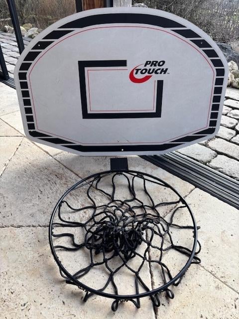 Houten Basketbalbord met stalen ring en net, Sport en Fitness, Basketbal, Ophalen, Ring, Bord of Paal