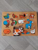 SIMPLEX Vintage houten puzzel met boerderij dieren., Ophalen of Verzenden, 10 tot 50 stukjes, Gebruikt, Van hout