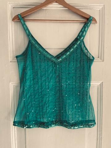 Zeegroen hemdje met pailletjes, maat M beschikbaar voor biedingen