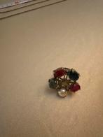 Grote Vintage zilveren ring met Edelstenen en Parel, Sieraden, Tassen en Uiterlijk, Bedels, Gebruikt, Pandora, 1 bedel, Met strass