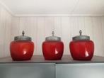 3 rode glazen potten met deksel, Huis en Inrichting, Woonaccessoires | Overige, Ophalen