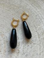 Prachtige oorbellen met onyx , 24k op massief 925 zilver, Verzenden, Nieuw, Zilver