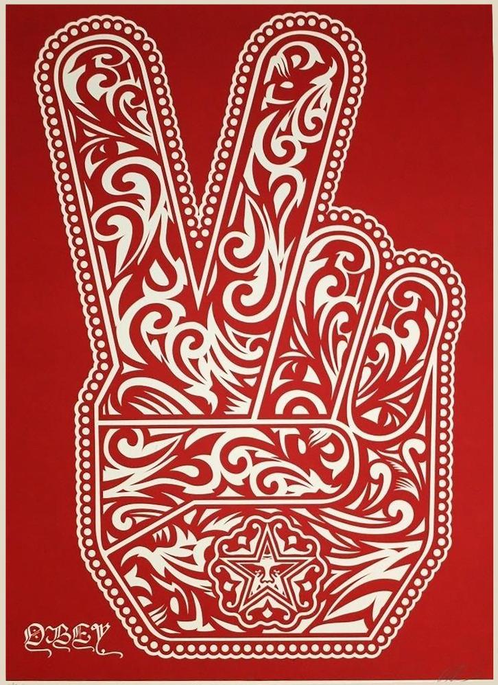 Shepard Fairey (OBEY) - Peace Fingers, signed, AP - 2016, Antiek en Kunst, Kunst | Litho's en Zeefdrukken, Ophalen of Verzenden