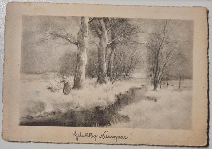J. Garjeanne 30 dec 1938 GELUKKIG NIEUWJAAR, Antiek en Kunst, Kunst | Schilderijen | Klassiek, Ophalen of Verzenden