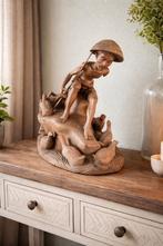 Houten beeld – visser met eenden, Antiek en Kunst, Kunst | Beelden en Houtsnijwerken, Ophalen of Verzenden