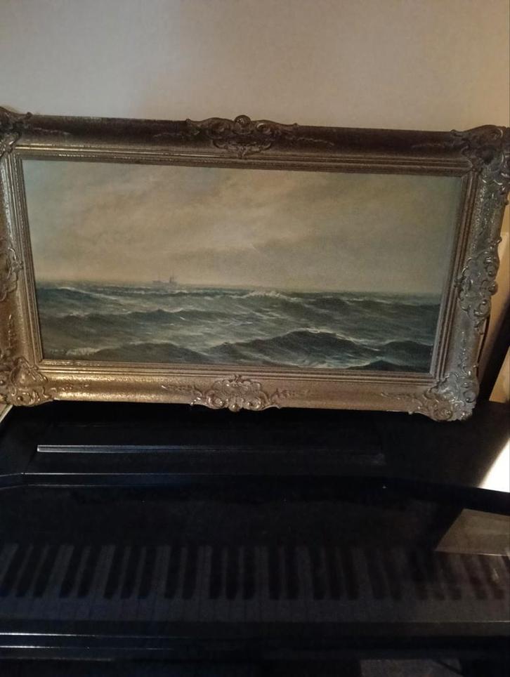 Zeegezicht olieverf J. Wensing, Antiek en Kunst, Kunst | Schilderijen | Klassiek, Ophalen of Verzenden