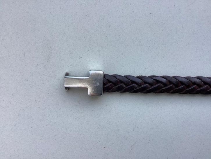 Josh armband - gevlochten leer - zilveren sluiting, Sieraden, Tassen en Uiterlijk, Armbanden, Zo goed als nieuw, Zilver, Bruin