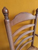 Brocante vintage landelijke eikenhouten stoel biezen zitting, Huis en Inrichting, Stoelen, Riet of Rotan, Gebruikt, Bruin, Vintage