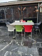 Uitschuifbare tuintafel + 8 Ola Scab tuinstoelen, Ophalen of Verzenden, Gebruikt, Kunststof, Stapelbaar
