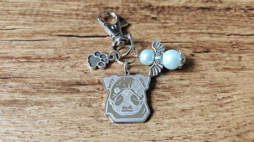 Tashanger Sleutelhanger Pug Mopshond RVS met beschermengel, Sieraden, Tassen en Uiterlijk, Tassen | Damestassen, Nieuw, Verzenden