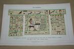 Antieke kleurenlitho - Egyptische hiërogliefen - Ca 1900 !!, Ophalen of Verzenden