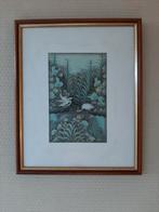 Ingelijste Balinese voorstelling kraanvogels, Antiek en Kunst, Kunst | Niet-Westerse kunst, Ophalen of Verzenden