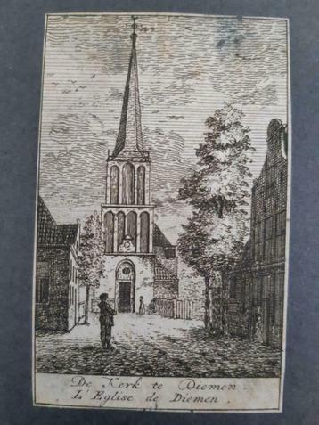 R12 / De kerk te Diemen Unieke gravure uit 18e eeuw beschikbaar voor biedingen