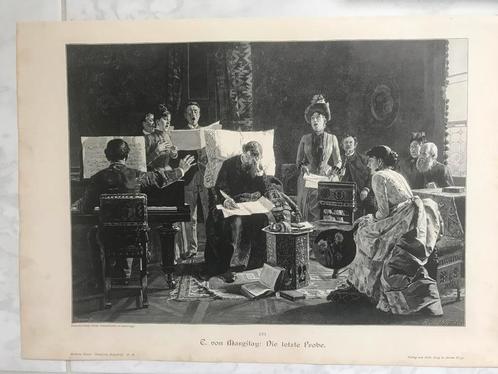 T. von Margitay: Die letzte Probe, 1890, or.gravure, 32x23cm, Antiek en Kunst, Kunst | Etsen en Gravures, Ophalen of Verzenden