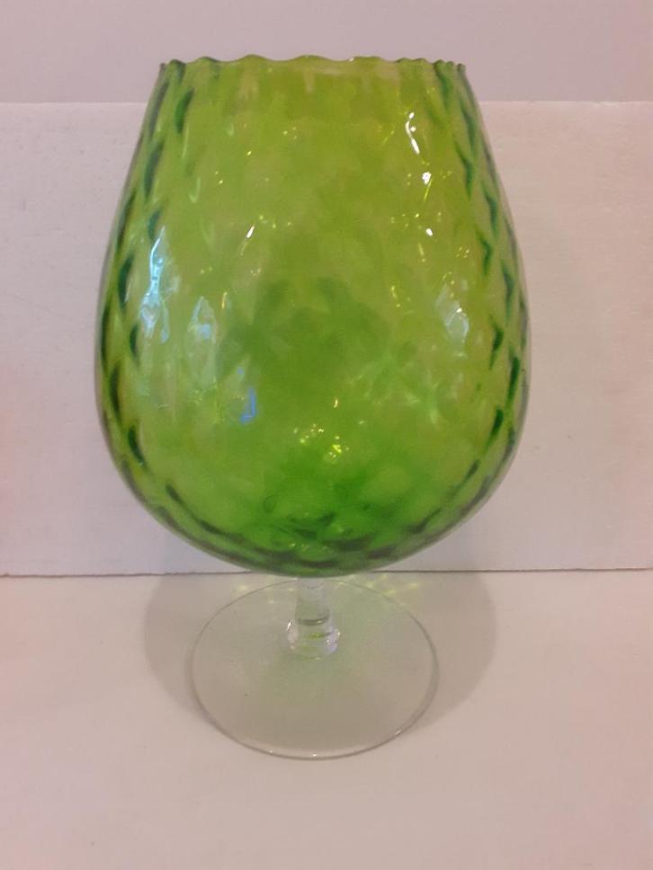 Empoli Italy - mooie groene jaren 60 / sixties vaas op voet, Antiek en Kunst, Antiek | Glas en Kristal, Ophalen of Verzenden