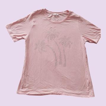 T-shirt getailleerd glitter palmbomen roze zilver 44 beschikbaar voor biedingen