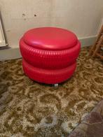 Rode leren poef, Ophalen, Minder dan 50 cm, Gebruikt, Rond