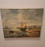 Fantastisch Oud Olieverf Schilderij Schepen gesigneerd, Ophalen of Verzenden