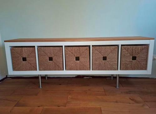 Used Ikea Kallax dressoir kast met vijf rieten manden laden, Huis en Inrichting, Kasten | Dressoirs, Gebruikt, 150 tot 200 cm