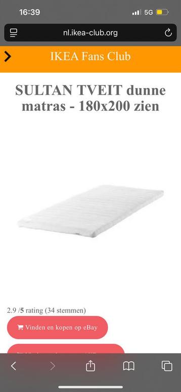 Ikea topmatras 180 x 200 incl topper! beschikbaar voor biedingen