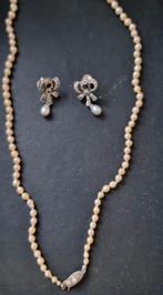 Set van   Oorbellen  en Parelketting  zilver 925 en 935, Gebruikt, Verzenden, Met edelsteen, Knopjes of Stekers