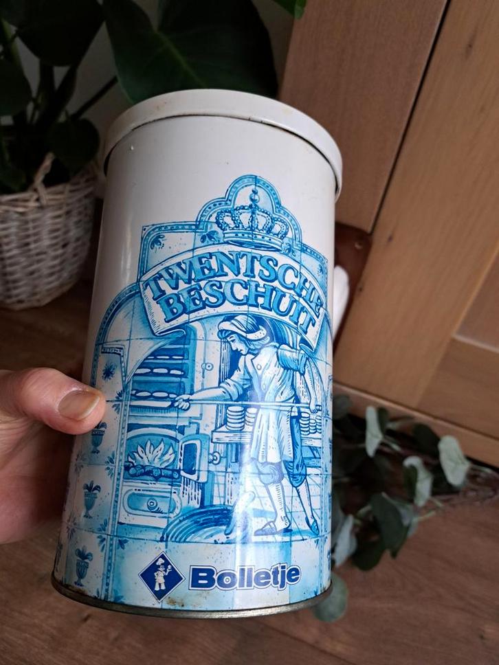 Vintage beschuitbus Twentsche beschuit Bolletje hoogte 21 cm, Verzamelen, Blikken, Gebruikt, Overige, Ophalen of Verzenden