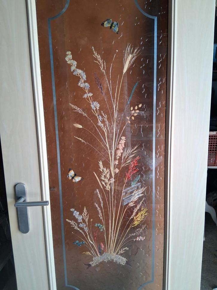 Exclusieve VINTAGE  opdekdeur met vlinders in glas gegoten, Doe-het-zelf en Verbouw, Deuren en Horren, Gebruikt, Binnendeur, Minder dan 200 cm