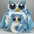 Luiertaart uil Luieruil jongen licht blauw, Kinderen en Baby's, Kraamcadeaus en Geboorteborden, Nieuw, Ophalen of Verzenden, Kraamcadeau