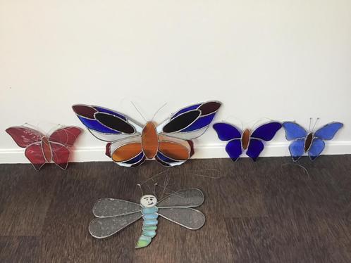 5 Tiffany vlinders - glashangers, Antiek en Kunst, Antiek | Glas en Kristal, Ophalen of Verzenden