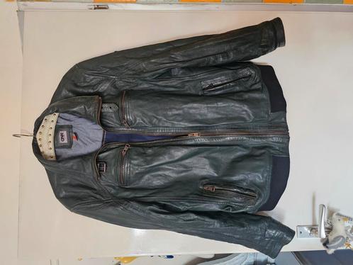 Vintage leren herenjas DNR, Kleding | Heren, Jassen | Zomer, Gedragen, Maat 56/58 (XL), Groen, Ophalen of Verzenden