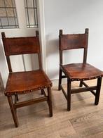 Spaanse oude bricante antieke stoelen stoer/ leer, Antiek en Kunst, Antiek | Meubels | Stoelen en Banken, Ophalen of Verzenden