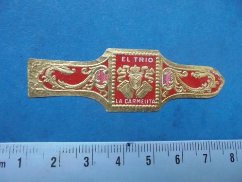 Oude sigarenband El Trio La Carmelita, Verzamelen, Rookartikelen, Aanstekers en Luciferdoosjes, Zo goed als nieuw, Sigarenbandjes