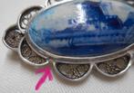 Zilveren antieke broche met Delfts blauwe steen nr.1422, 4 tot 7 cm, Verzenden, Zo goed als nieuw, Zilver