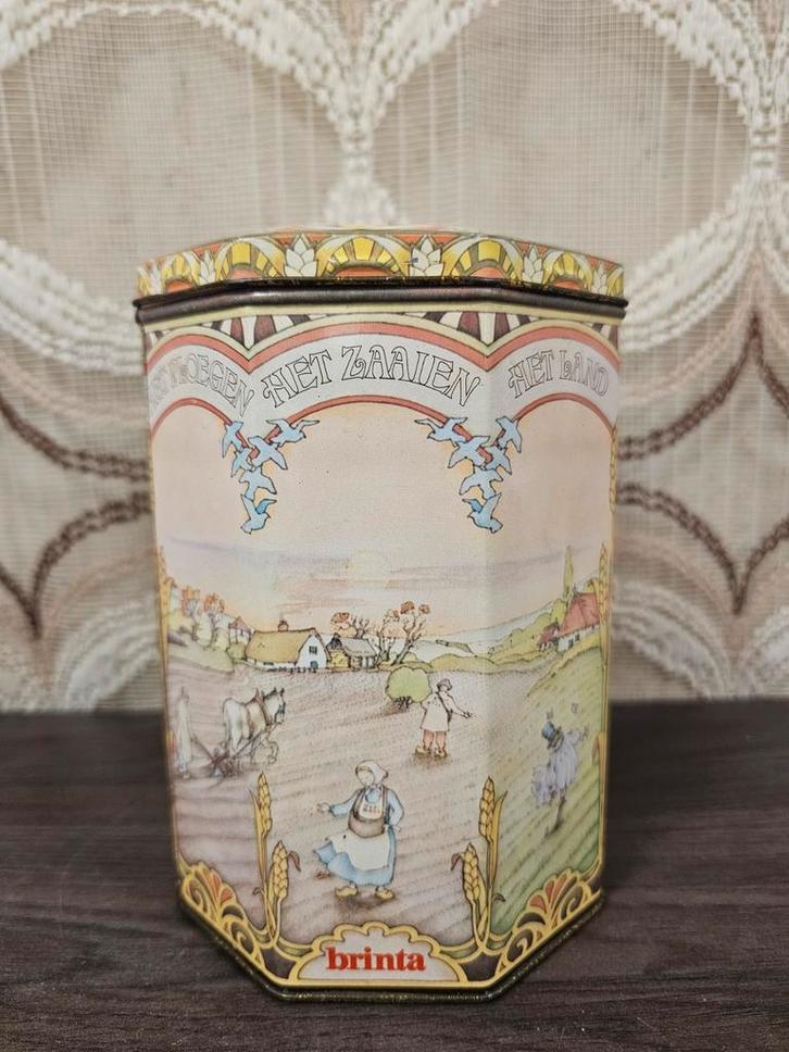 Vintage Brinta blik, Huis en Inrichting, Woonaccessoires | Kisten, Gebruikt, Minder dan 50 cm, Minder dan 50 cm, Minder dan 50 cm