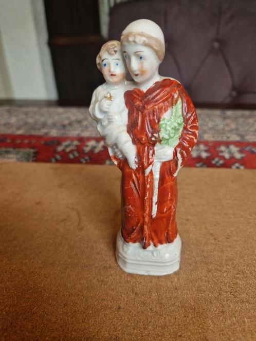 Antieke porseleinen kleine beeldje Heilige Antonius en jezus, Verzamelen, Religie, Zo goed als nieuw, Beeld(je), Ophalen of Verzenden