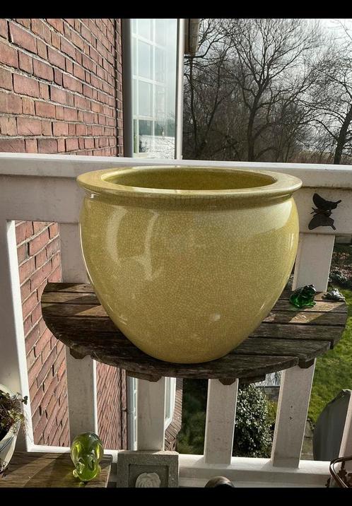 Hele grote bloempot. Porselein. 6,4 kilo. Gelig, lime groen., Huis en Inrichting, Woonaccessoires | Overige, Ophalen of Verzenden