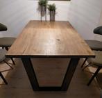 Houten Tafel met Stalen Onderstel, Huis en Inrichting, Tafels | Eettafels, Ophalen, 100 tot 150 cm, Zo goed als nieuw, Metaal