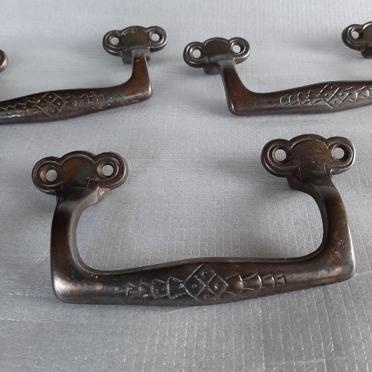 3 antieke ladegrepen / kastgrepen koper-legering, Antiek en Kunst, Antiek | Koper en Brons, Koper, Ophalen