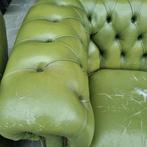 Vintage Chesterfield bankstel groen + BEZORGING GRATIS, Gebruikt, Chesterfield, Leer, Ophalen of Verzenden