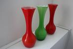 Vintage rode en groen vaasjes glas, Nieuw, Ophalen of Verzenden, Glas, Minder dan 50 cm