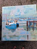Schilderij: Boten in de Haven, Antiek en Kunst, Ophalen of Verzenden