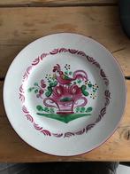 Mooi antiek bord in roze haan handbeschilderd, Antiek en Kunst, Antiek | Wandborden en Tegels, Ophalen